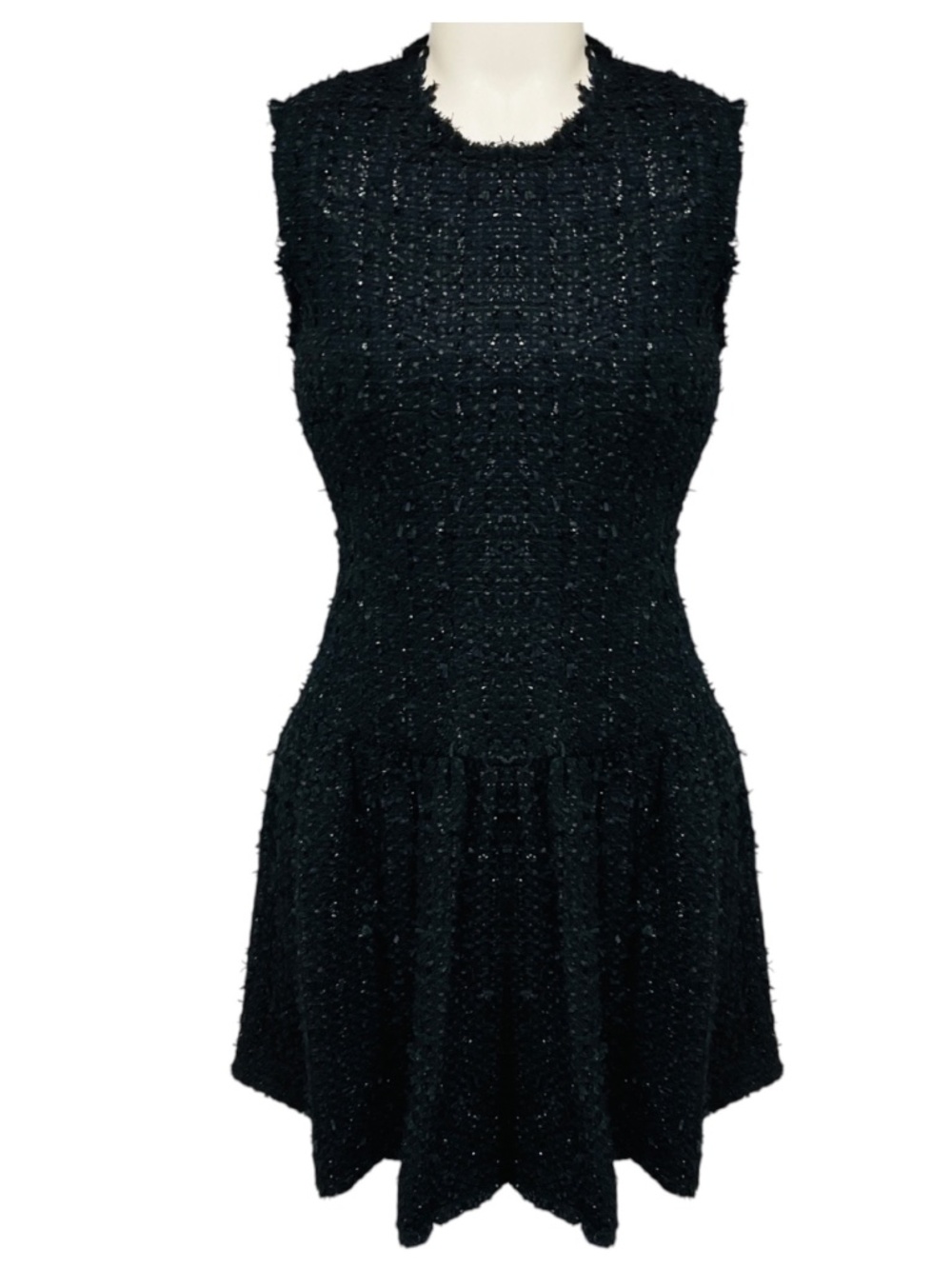 SIMONE ROCHA BLACK SLEEVELESS FLARED BOUCLE TWEED COCKTAIL DRESS